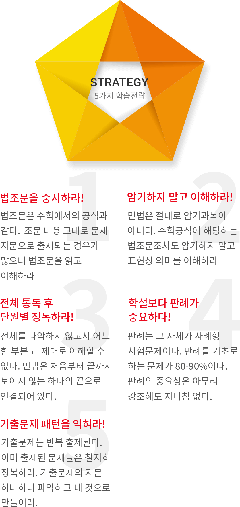 5���� �н�����. 1. �������� �߽��϶�, 2. �ϱ��������� �����϶�, 3. ��ü �뵶 �� �ܿ��� �����϶�, 4. �м����� �Ƿʰ� �߿��ϴ�, 5. ���⹮�� ������ ������